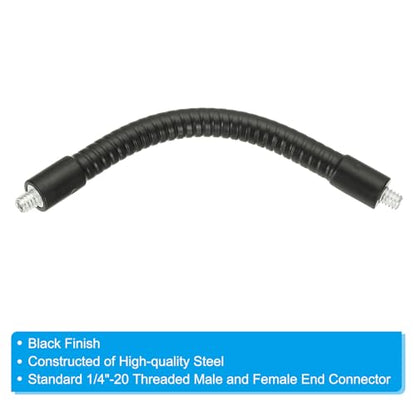 PATIKIL 6" Gooseneck, 2Pcs 1/4"-20 Male to Male Thread Metal Universal Hose Flexible Arm Gooseneck Tube Extension Holder for Action Camera, Phone, Microphone, Black - size: 6"