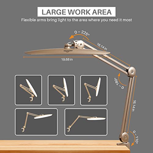 LED Desk Lamp with Clamp, Dimming Task Lamp for Reading Desktop Office Workbench Table Architect Sewing Study Home Craft, 117PCS LEDs, 2200 Lumens 20 Inch Metal Swivel Arm Work Lamp (Gold) - size: GOLD-NonCCT-Non Protective