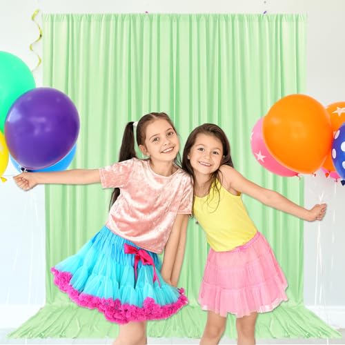 10ft x 7ft Light Green Backdrop Curtains for Parties, Fabric Satin Background Curtain with Rod Pockets for Weddings, Birthday, Baby Shower, Photography, Graduation Party Backdrop Drapes, 2 Panels - color: Light Green