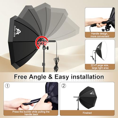 Softbox Photography Lighting Kit,22"X22" Soft Box Lighting Set with Double 85W 3000-7500K LED Bulbs，Photo Studio Equipment for Photography,Podcast Lighting，Shooting，Video Recording