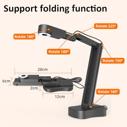 4K Document Camera for Teachers, 8MP Doc Camera & Webcam & Visualizer with AF, Mic & LED Light, Fold, A3, Image Flip for Classroom & Distance Learning for Zoom, OBS, Mac, Windows, Chromebook
