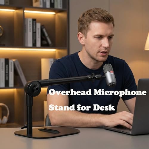 Desktop Microphone Stand, Adjustable Desk Mic Stand for AM8 K669B Yeti HyperX QuadCast SoloCast AT2020, Webcams Camera, Compatible 1/4, 3/8 & 5/8 Thread, for Recording/Podcasting/Streaming