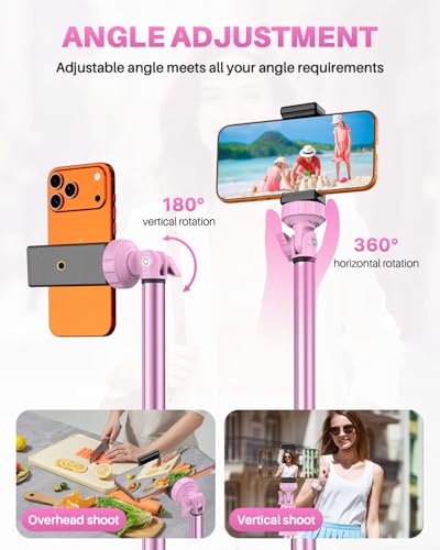 67" Phone Tripod, MIIASI Extendable Tripod for iPhone, Selfie Stick with Remote and Phone Holder, Compatible with iPhone/Android/Camera, Light Stand - color: Pink