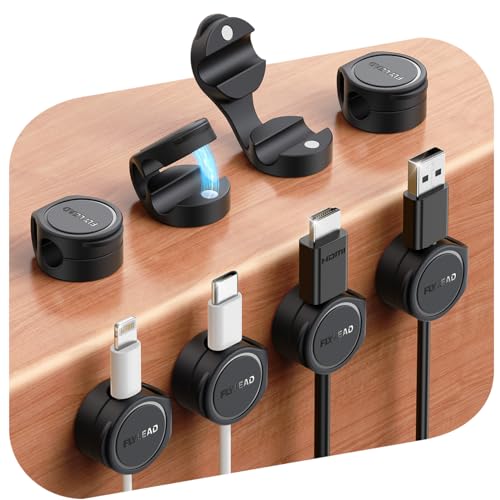 8-Pack Silicone Cord Organizer Magnetic Cable Clips, Adhesive Cable Management Under Desk Wire Hider, FLYLEAD Desktop Cable Organizer for Phone, Office Workspaces Desk Organization Home Accessories - color: Black