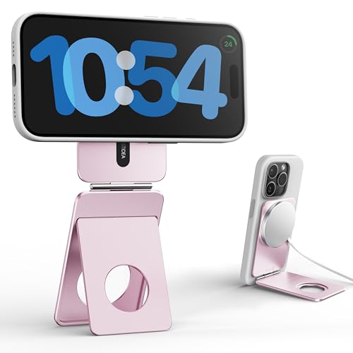 IST IDEA for Magsafe Tripod, Tripod for iPhone Lightweight Aluminum Alloy & Angle Adjustment & Strong Magnets iPhone Tripod Stand Compatible with 17/16/15/14/13/12 (Included Metal Ring) - color: Pink