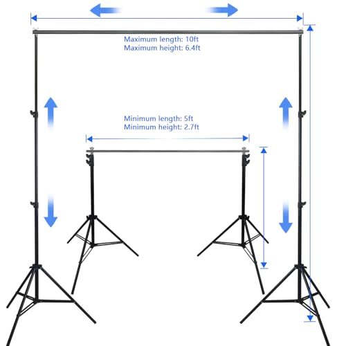 10ft Adjustable Photo Backdrop Stand Kit with Carry Bag & Clamps - Portable Background Support System for Studio, Wedding, Party Photography