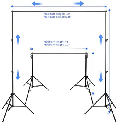 10ft Adjustable Photo Backdrop Stand Kit with Carry Bag & Clamps - Portable Background Support System for Studio, Wedding, Party Photography