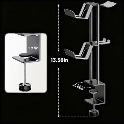 Headphone Stand with Controller Holder, Aluminum Under Desk Clamp Headset and Controller Stand - 2 in 1 Headphone Hanger for Desktop PC Gaming Accessories Organizer with PS5 Xbox Series S