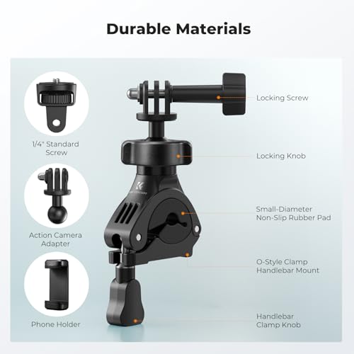 K&F CONCEPT Handlebar Bike Motorcycle Mount, 360° Rotation Camera Clamp Mount with 1/4" Screw Compatible with Hero 13/12/11/10, Osmo Action 6 5 4 Pro, 360 X5 X4 and Smartphones - style: One Ball Joint