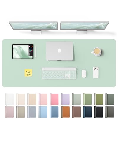 YSAGi Leather Desk Pad Protector, Office Desk Mat, Large Mouse Pad, Non-Slip PU Leather Desk Blotter, Laptop Desk Pad, Waterproof Desk Writing Pad for Office and Home (Pale Green,55" x 17.2") - color: Pale Green, size: 55" x 17.2"