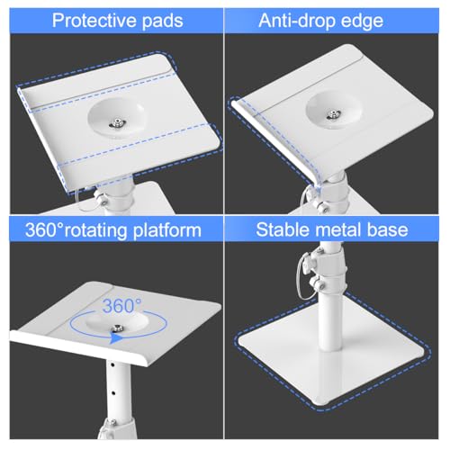 Suptek Free-Standing Speaker Stand Desktop Set, 9.6 x 8.8 inch Trays, Height Adjustment and Tilt, Universal Audio Holders for Computer and Bookshelf Speakers, Elevated Sound, 2 Pack, White, SDM001TW - color: White