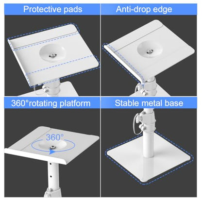 Suptek Free-Standing Speaker Stand Desktop Set, 9.6 x 8.8 inch Trays, Height Adjustment and Tilt, Universal Audio Holders for Computer and Bookshelf Speakers, Elevated Sound, 2 Pack, White, SDM001TW - color: White