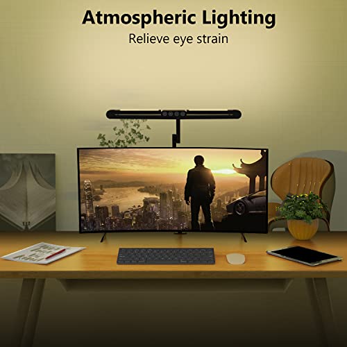 Micomlan Led Desk Lamp with Clamp, Architect Desk Lamp for Home Office with Atmosphere Lighting, 24W Ultra Bright Auto Dimming Computer Light Stepless Dimming and Tempering LED Table Light - color: Black