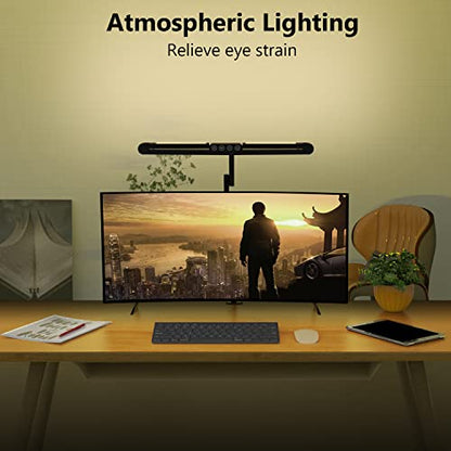 Micomlan Led Desk Lamp with Clamp, Architect Desk Lamp for Home Office with Atmosphere Lighting, 24W Ultra Bright Auto Dimming Computer Light Stepless Dimming and Tempering LED Table Light - color: Black