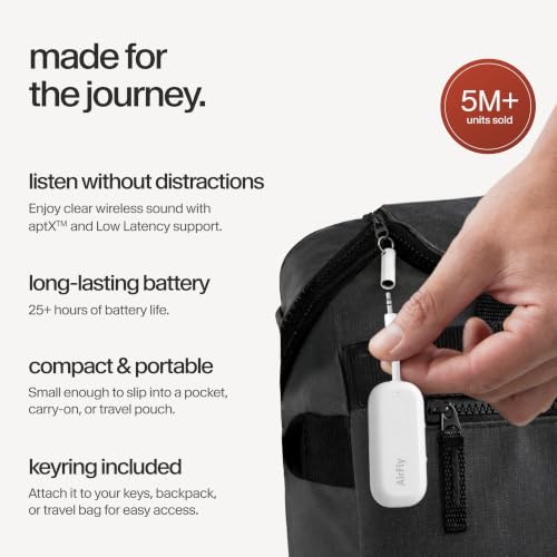 Twelve South AirFly Pro | Bluetooth Wireless Transmitter/Receiver Adapter for 2 Headphones, Audio Sharing, Compatible with 3.5mm aux Jack for Airplanes, TV, Gym, Stereo, and Travel, 25+ Hr Battery - color: White, style: AirFly Pro