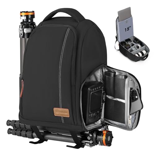 TARION Camera Backpack for Photographers - Compact Camera Bag with 15 Inch Laptop Compartment - Side Access Quick Draw - Anti-theft Hidden Pocket Tripod Holder Rain Cover - TB04 Black - color: Black