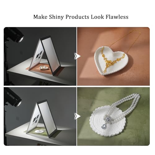 Photo Backdrop Board with Shadow Diffuser, 10 Pcs 20 Patterns Waterproof Food Photography Backgrounds, Tabletop Small Shooting Kit for Product, Jewelry & Makeup, Metlakat