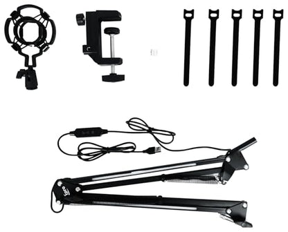Technical Pro MKL2 Microphone Boom Arm Stand with LED Lighting - 27.6" Articulating Arm, 360° Rotation, Spider Shock Mount, C-Clamp - duoCo StripX App Control - 5V USB Power - 3.5 lb Capacity - Black