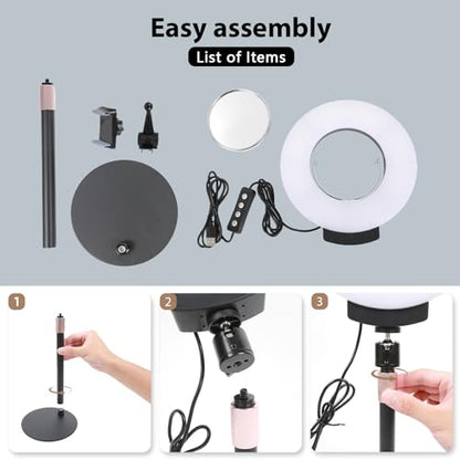 Desk Ring Light with Mirror & Stand, 4" HD Makeup Mirror 360° Rotatable,10W Dimmable LED Desk Lamp with Phone Holder & Stand,for Live Streaming,Makeup,Video,Zoom Call,Vlogging,TikTok