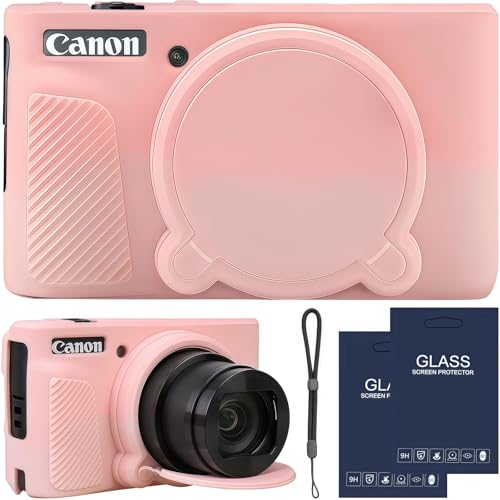 Camera Case for Canon PowerShot SX740/ SX730 Digital Camera,SX740 HS Case, Soft Silicone Protective Case Removable Lens Cover,Comes with 2 Screen Protectors and 1 Wrist Strap. (Smoked Pink) - color: Smoked Pink