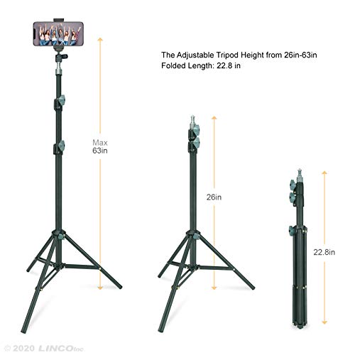 LINCO Selfie Stick Cell Phone Stand for Video Call and Conference, 360 Degree Ball Head, 63 Inches Compact Tripod Stand for Apple & Android Devices, C004B 1 Set