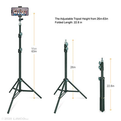 LINCO Selfie Stick Cell Phone Stand for Video Call and Conference, 360 Degree Ball Head, 63 Inches Compact Tripod Stand for Apple & Android Devices, C004B 1 Set