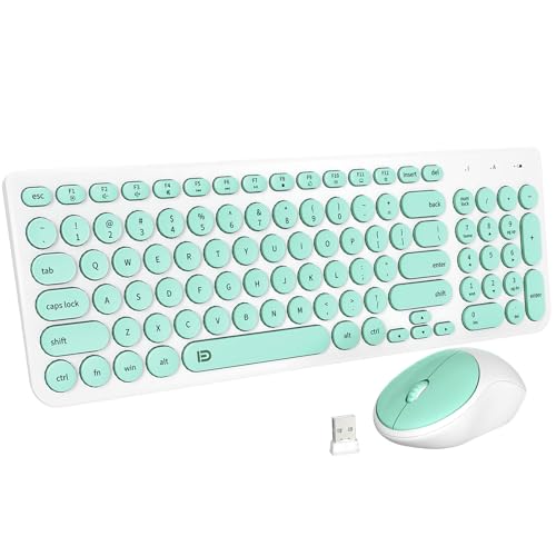 FD Wireless Keyboard and Mouse Combo - 2.4GHz USB Cordless, Cute Round Keys, Quiet and Slim Set for Laptop, Computer, TV, and Mac - Mint Green & White - color: IK6630 Mint Green & White