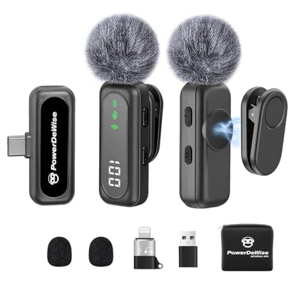 Wireless Lavalier Microphone for iPhone & Android, 2 Pack Mini Mic with USB-C/Lightning/USB-A Receiver, Plug & Play No Bluetooth, AI Noise Cancelling Lapel Mic for TikTok YouTube Vlog Podcast - style: Wireless USB C