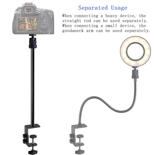 Webcam Stand Phone Holder Desktop Adjustable Gooseneck & Pole Video Clamp Stand Camera Mount for Cellphones, Logitech Webcam C922 C930e C920S C920 C615, Etc. (1/4" Threads, 7.5cm Clamp) - style: 7.5cm Clamp (Webcam Phone Stand)