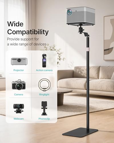 PEGZONE Projector Stand -Height Adjustable Floor Stand with 1/4'' Screw Heavy-Duty Steel Base Projector Mount Extends 35" to 48,Compatible with Projector, Camera for Home & Office & Outdoor