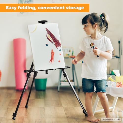 RRFTOK 17-66 Inch Adjustable Art Easel Stand for Painting and Sign, Black | Portable metal tripod easel for poster stand, display stand, canvas holder, adults and floor use - style: 66S Black 1-pack