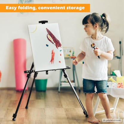 RRFTOK 17-66 Inch Adjustable Art Easel Stand for Painting and Sign, Black | Portable metal tripod easel for poster stand, display stand, canvas holder, adults and floor use - style: 66S Black 1-pack