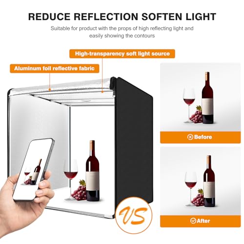 Photo Studio Light Box Photography 32"x32" with 210 LEDs and 4 Colors Backdrops for Product Photography, Foldable Picture Box with Adjustable Brightness 6000-6500K - size: 32 inches with 6000-6500K