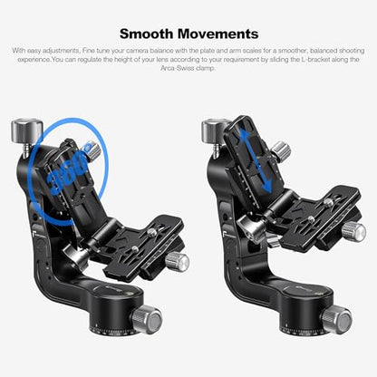 Leofoto Camera Gimbal Head, Aluminum Folding Gimbal Head with 3/8"-16 Hole and 1/4"-20 Threaded for Mounting Tripod/LED Panels/Monitors/Microphones, Max Load to 25kg/55.12lb (PG-2-Black) - color: PG-2-Black-Max Load 55.12lb