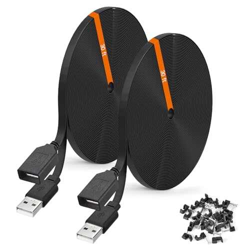 weishan 2-Pack 30ft Power Extension Cable Compatible with Wyze Cam v4,Wyze Cam Pan v3,Wyze OG,Wyze Cam v3 and v3 Pro Security Cameras - 9m Long Flat USB Male to Female Charging Cord, Black - color: Black, size: 30 Feet