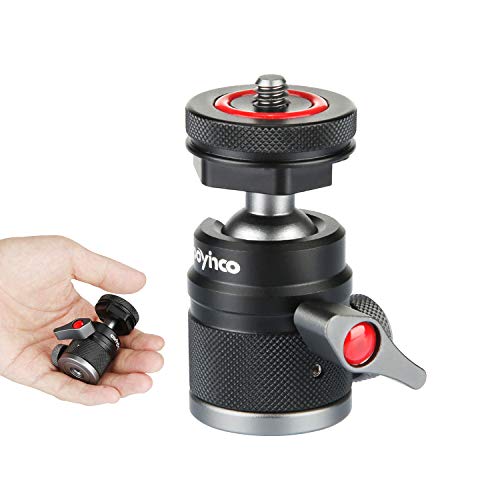 Mini Ball Head with 1/4" Hotshoe Mount Adapter 360 Degree Rotatable Aluminum Tripod Head for DSLR Cameras HTC Vive Tripods Monopods Camcorder Light Stand - size: 1/4" & 3/8"ColdShoe