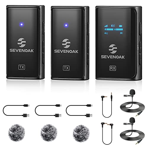 Sevenoak SKM-K2 OLED Wireless Lavalier Microphone for iPhone/Camera/Android, 2.4GHz wireless Lapel Microphone with Stereo/Mono for Youtube,Tiktok Live Stream, Video Recording, Vlogging - size: SKM-K2