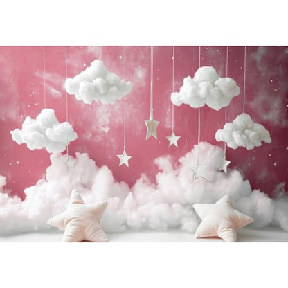 YongFoto Cute Sky Clouds Star Pink Backdrop 5x3ft Kids Photography Background Boy Girl Birthday Baby Shower Cradle Ceremony Party Banner Child Portrait Photoshoot Wallpaper Photo Studio Booth Props - color: Pink, size: 5ftx3ft