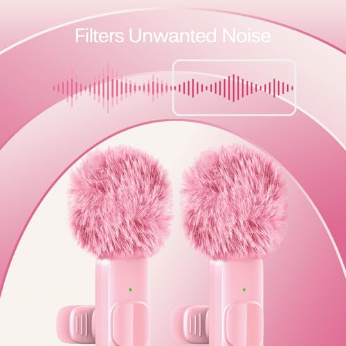 Wireless Lavalier Lapel Microphone for iPhone, iPad, mini Video Recording Mic for Interview Video Podcast Vlog YouTube & Livestream, Noise Reduction, Plug & Play (Pink)