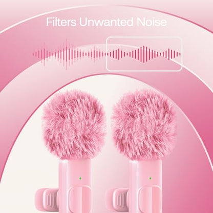 Wireless Lavalier Lapel Microphone for iPhone, iPad, mini Video Recording Mic for Interview Video Podcast Vlog YouTube & Livestream, Noise Reduction, Plug & Play (Pink)