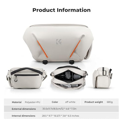 K&F CONCEPT Camera Sling Bag, Lightweight Camera Bag for Mirrorless/DSLR, Foldable Side Pocket & Quick-Access Front Pocket, Adjustable Divider, Camera Bags for Photographers, White, 7L - color: White
