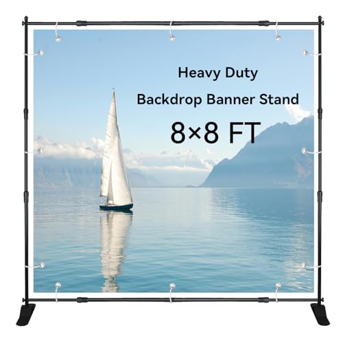 QKA 8x8 FT(WxH) Heavy Duty Backdrop Banner Stand with Adjustable Telescopic Tube,Step and Repeat Stand for Parties, Photo Booths, Exhibit Events and More Easy to Install(Carrying Bag Included) - size: 8x8 ft