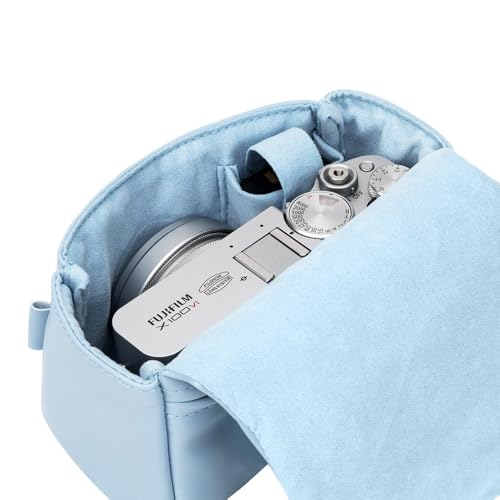 KIWIFOTOS PU Leather Camera Case for Fuji X100VI/PowerShot V1 | without strap, Fits X100VI/X-E5+23/27mm lens & PowerShot V1. Soft PU leather, magnetic flap, soft lining, rear zipper pocket - color: PU Camera Case Blue