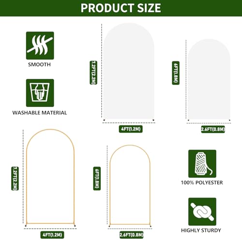 2 Pack Arch Backdrop Stand and Cover Set (7.2FT/6FT), Balloon Arch Stand, Metal Background Arch Stand, Backdrop Arch Frame, Wedding Arch for Backdrop (White Cover) - color: Arch with White Cover-(7.2FT/6FT)