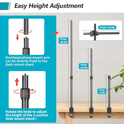 Camera Desk Mount Webcam Stand with Overhead Articulating Magic Boom Arm 1/4" Ball Head for DSLR Tripod, Adjustable Light Stand, Tabletop C Clamp for Ring Light Photo Video Shooting Live Streaming - size: 2DFPGYL