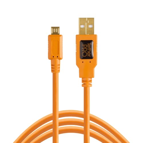 Tether Tools TetherPro USB 2.0 to USB Micro-B 5-Pin Cable | for Fast Transfer Between Camera and Computer | High Visibility Orange | 15 Feet (4.6 m)