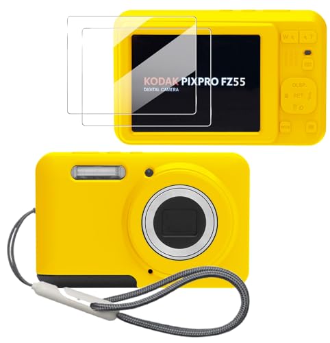 Case for Kodak PIXPRO FZ55,FZ55 accessories,Soft Silicone Protective Case,Comes with 2 Screen Protectors and 1 Wrist Strap - Yellow - color: Yellow