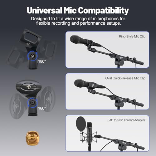 PHENYX PRO Microphone Stand with 22x16cm Large Tray, Adjustable Stand Height, Dual Mic Clips & Carrying Bag, Ideal for Live Streaming, Recording, and Speeches （MA-S1）