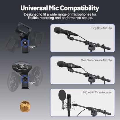 PHENYX PRO Microphone Stand with 22x16cm Large Tray, Adjustable Stand Height, Dual Mic Clips & Carrying Bag, Ideal for Live Streaming, Recording, and Speeches （MA-S1）