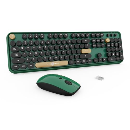 FD Wireless Keyboard and Mouse | Cute Colorful Keyboard and Mouse with 2.4GHz Cordless Retro Typewriter Keyboard | Auto-Sleep | USB Receiver for Windows PC/Laptop - Green Colorful - color: V2020 Green Colorful